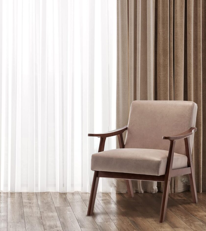 Container Furniture Direct Accent Chair with Microfiber Upholstery and Solid Wood Frame, Classic Mid-Century Modern Living Room Furniture for Extra Seating, Light Camel - Image 2