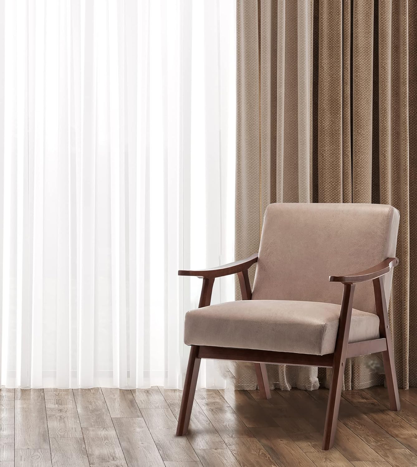 Container Furniture Direct Accent Chair with Microfiber Upholstery and Solid Wood Frame, Classic Mid-Century Modern Living Room Furniture for Extra Seating, Light Camel - Image 2