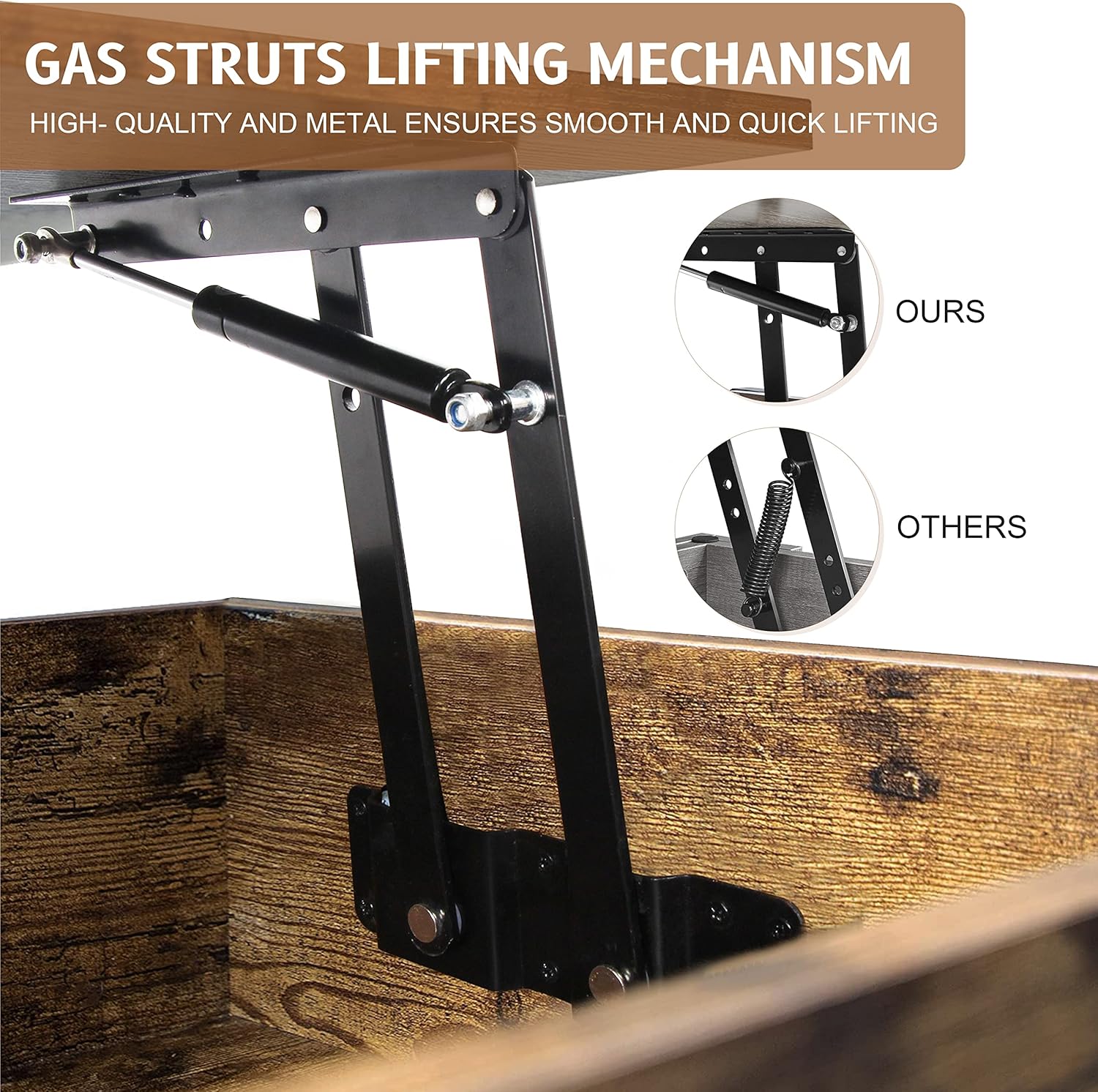 DANSION Coffee Table, Lift Top Coffee Table with Two Foldable Storage Baskets, Two Side Lift Tabletop Central Table for Living Room - Image 4