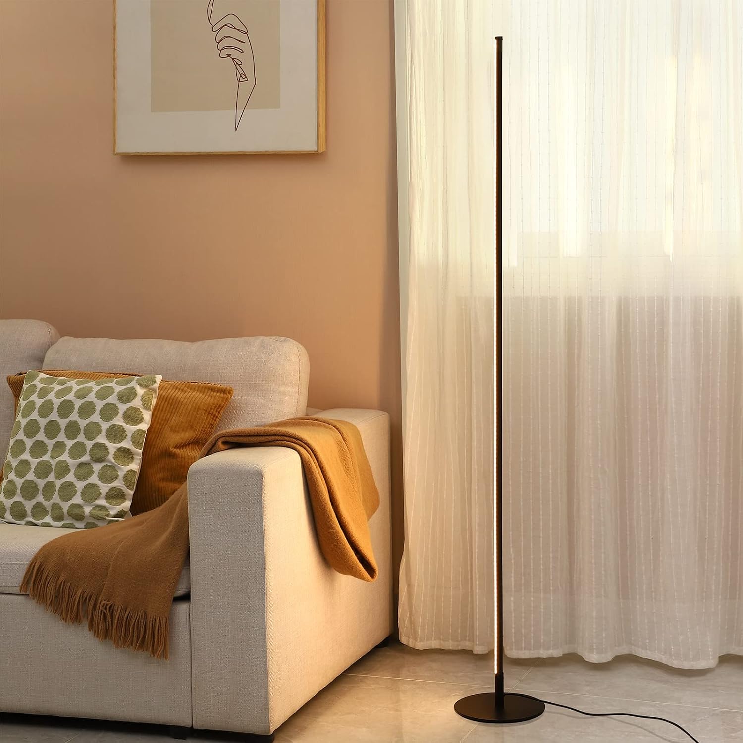 DEWENWILS 57.5" Minimalist LED Corner Floor Lamp, Set of 2 Modern Dimmable Mood Lighting, Standing Tall Floor Lamp for Living Room, Bedroom, Office, 3000K Warm White Light (Black) - Image 7