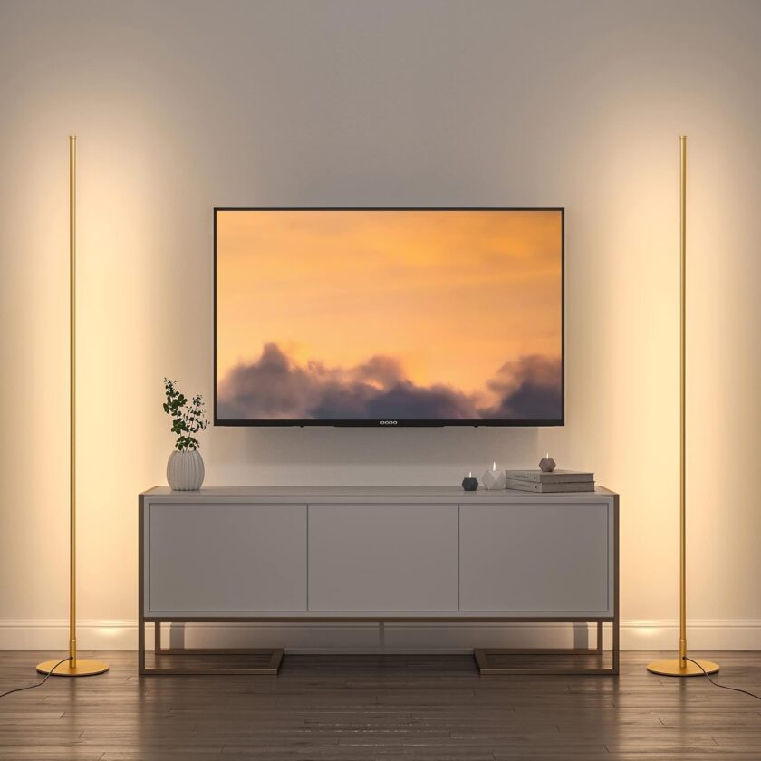 DEWENWILS 57.5" Minimalist LED Corner Floor Lamp, Set of 2 Modern Dimmable Mood Lighting, Standing Tall Floor Lamp for Living Room, Bedroom, Office, 3000K Warm White Light (Black) - Image 9