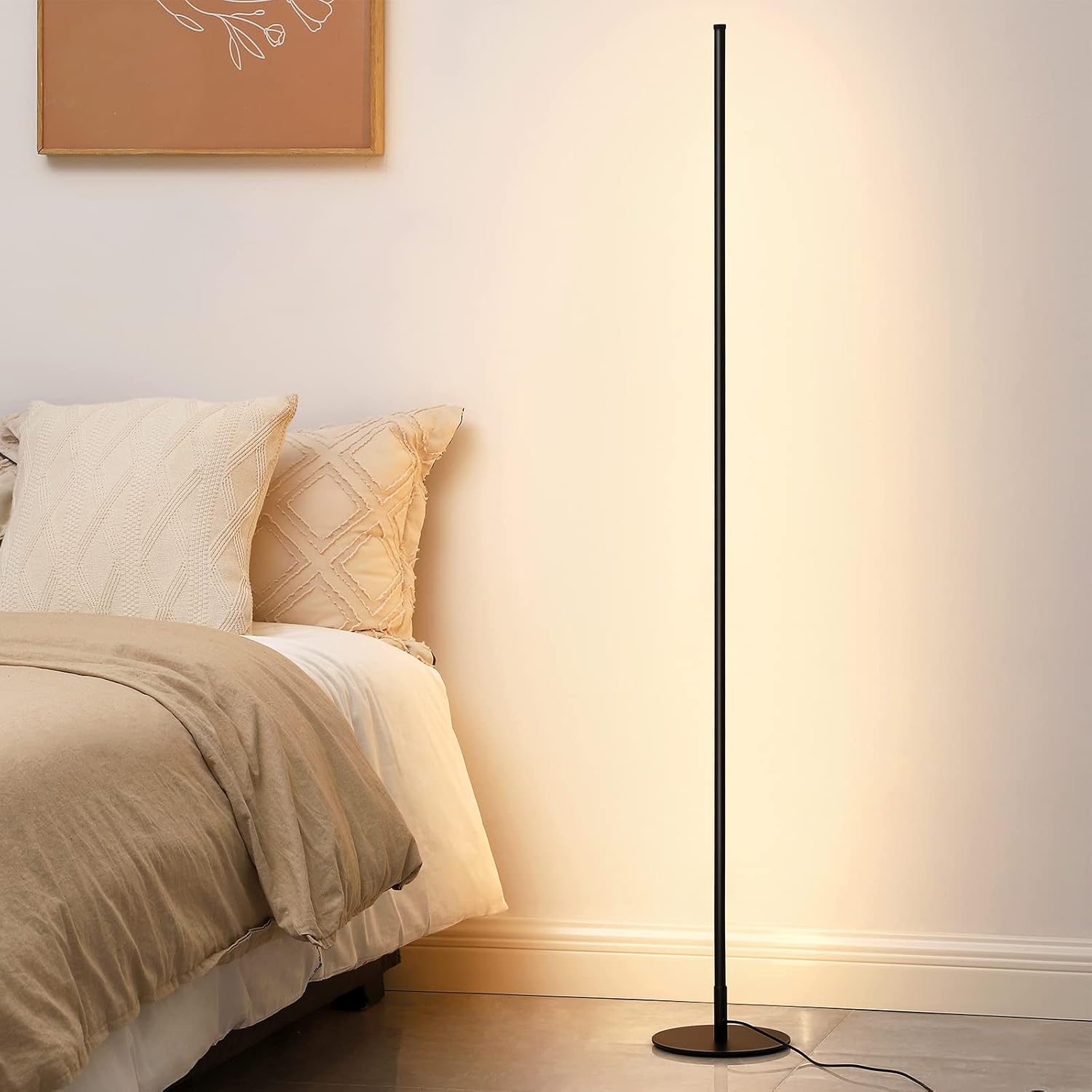 DEWENWILS 57.5" Minimalist LED Corner Floor Lamp, Set of 2 Modern Dimmable Mood Lighting, Standing Tall Floor Lamp for Living Room, Bedroom, Office, 3000K Warm White Light (Black) - Image 3