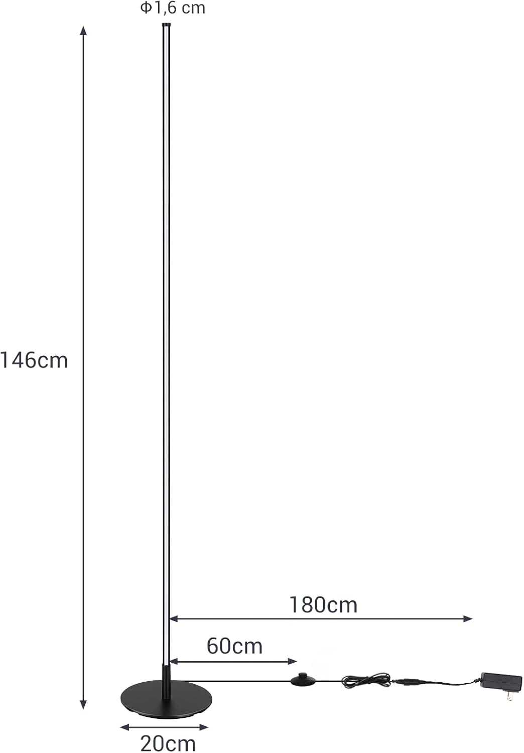 DEWENWILS 57.5" Minimalist LED Corner Floor Lamp, Set of 2 Modern Dimmable Mood Lighting, Standing Tall Floor Lamp for Living Room, Bedroom, Office, 3000K Warm White Light (Black) - Image 8