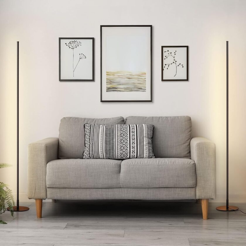 DEWENWILS 57.5" Minimalist LED Corner Floor Lamp, Set of 2 Modern Dimmable Mood Lighting, Standing Tall Floor Lamp for Living Room, Bedroom, Office, 3000K Warm White Light (Black) - Image 6