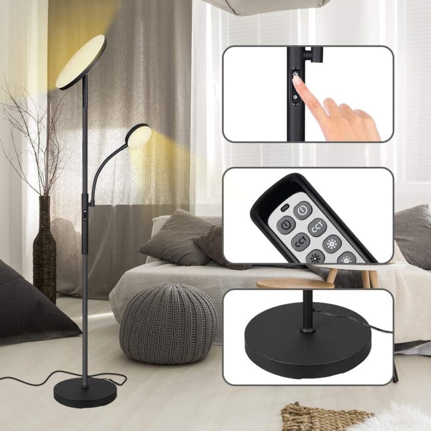 Dimunt Floor Lamp LED Floor Lamps for Living Room Bright Lighting, 27W/2000LM Main Light and 7W/350LM Side Reading Lamp, Adjustable 3 Colors Tall Lamp with Remote & Touch Control - Image 4