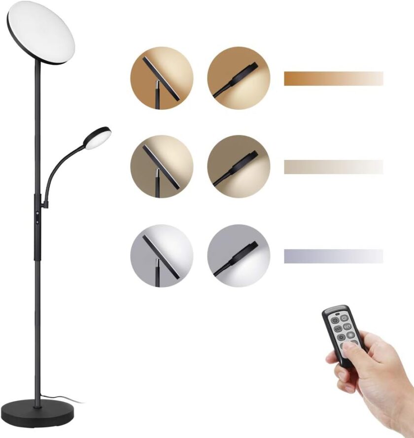 Dimunt Floor Lamp LED Floor Lamps for Living Room Bright Lighting, 27W/2000LM Main Light and 7W/350LM Side Reading Lamp, Adjustable 3 Colors Tall Lamp with Remote & Touch Control - Image 8