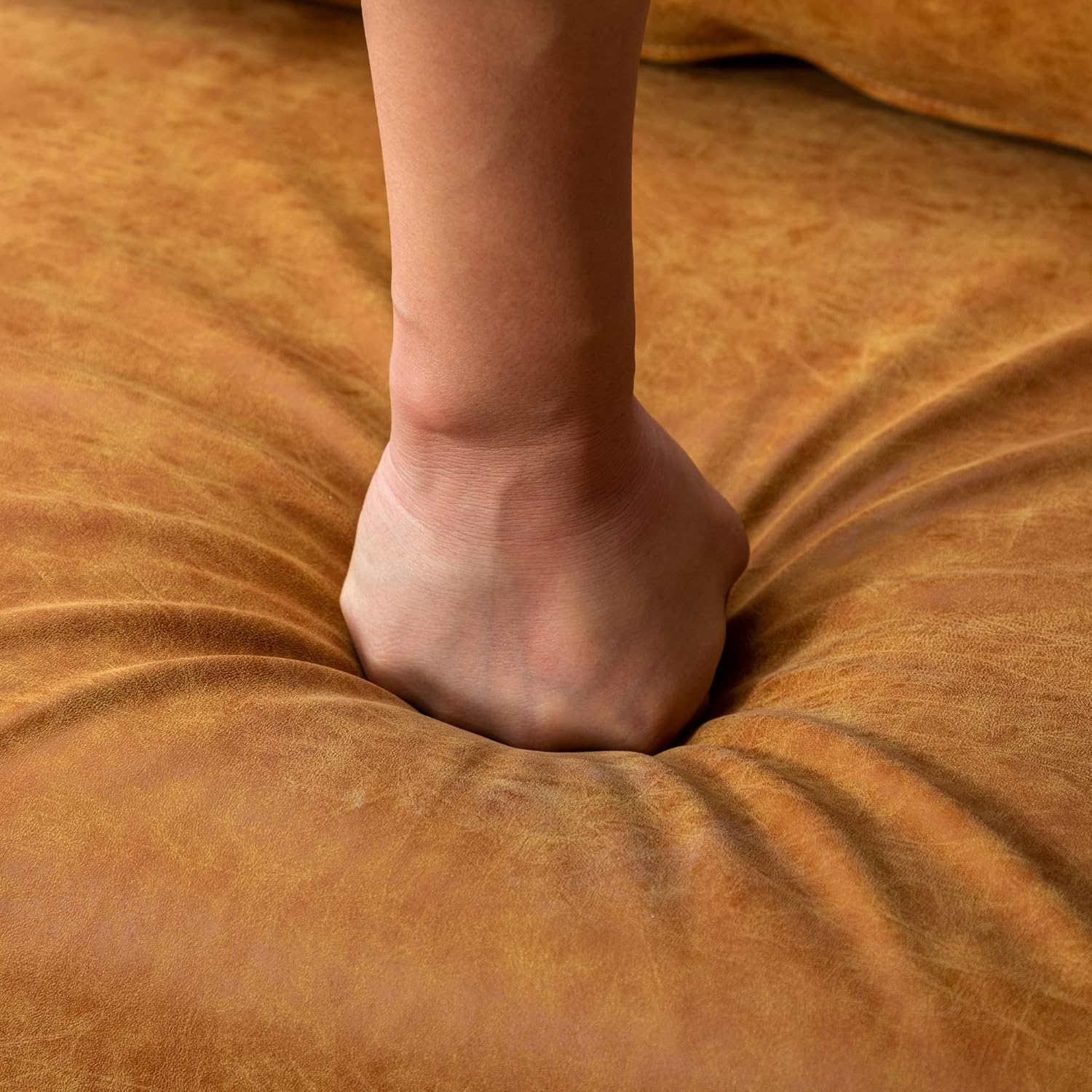 DM Furniture DM-Furniture Leather Accent Chair Midcentury Modern Oak Armchair Upholstered Side Boho Chair for Living Room Bedroom Restaurant, PU Orange, 1 Accent Chair - Image 6