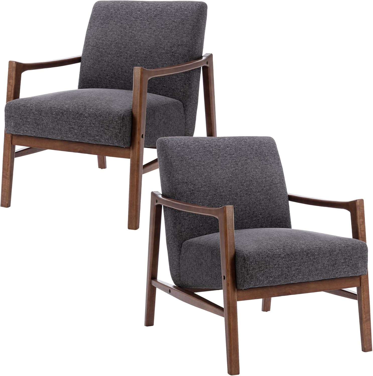 DM Furniture DM-Furniture Leather Accent Chair Midcentury Modern Oak Armchair Upholstered Side Boho Chair for Living Room Bedroom Restaurant, PU Orange, 1 Accent Chair - Image 8