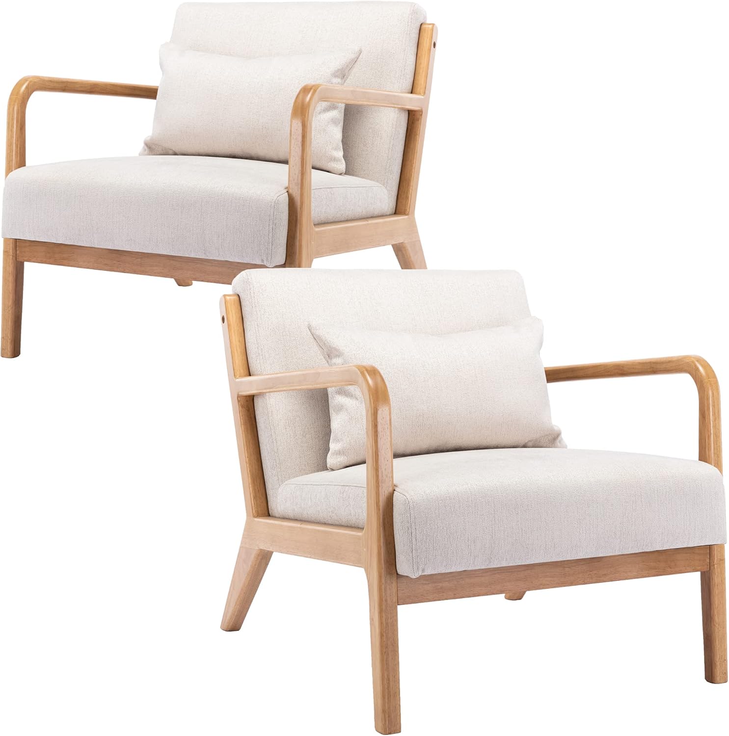 DM Furniture DM-Furniture Leather Accent Chair Midcentury Modern Oak Armchair Upholstered Side Boho Chair for Living Room Bedroom Restaurant, PU Orange, 1 Accent Chair - Image 12