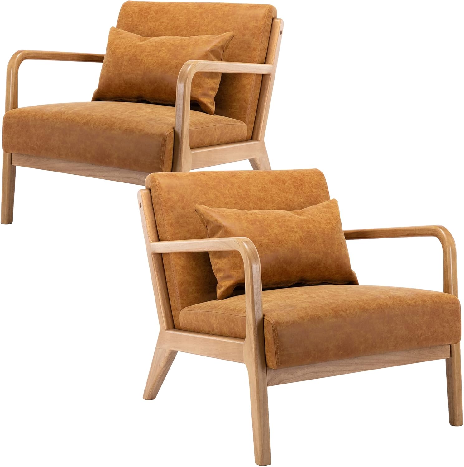 DM Furniture DM-Furniture Leather Accent Chair Midcentury Modern Oak Armchair Upholstered Side Boho Chair for Living Room Bedroom Restaurant, PU Orange, 1 Accent Chair - Image 13