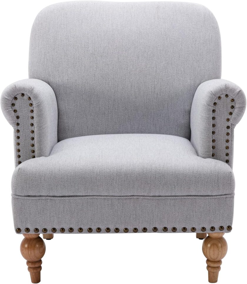 DM Furniture Wide Armchair Modern Linen Accent Chair Comfy Reading Chairs Upholstered Lounge Chair Single Sofa Couch for Bedroom\/Living Room, Grey 30.5D x 31.5W x 17.75H in