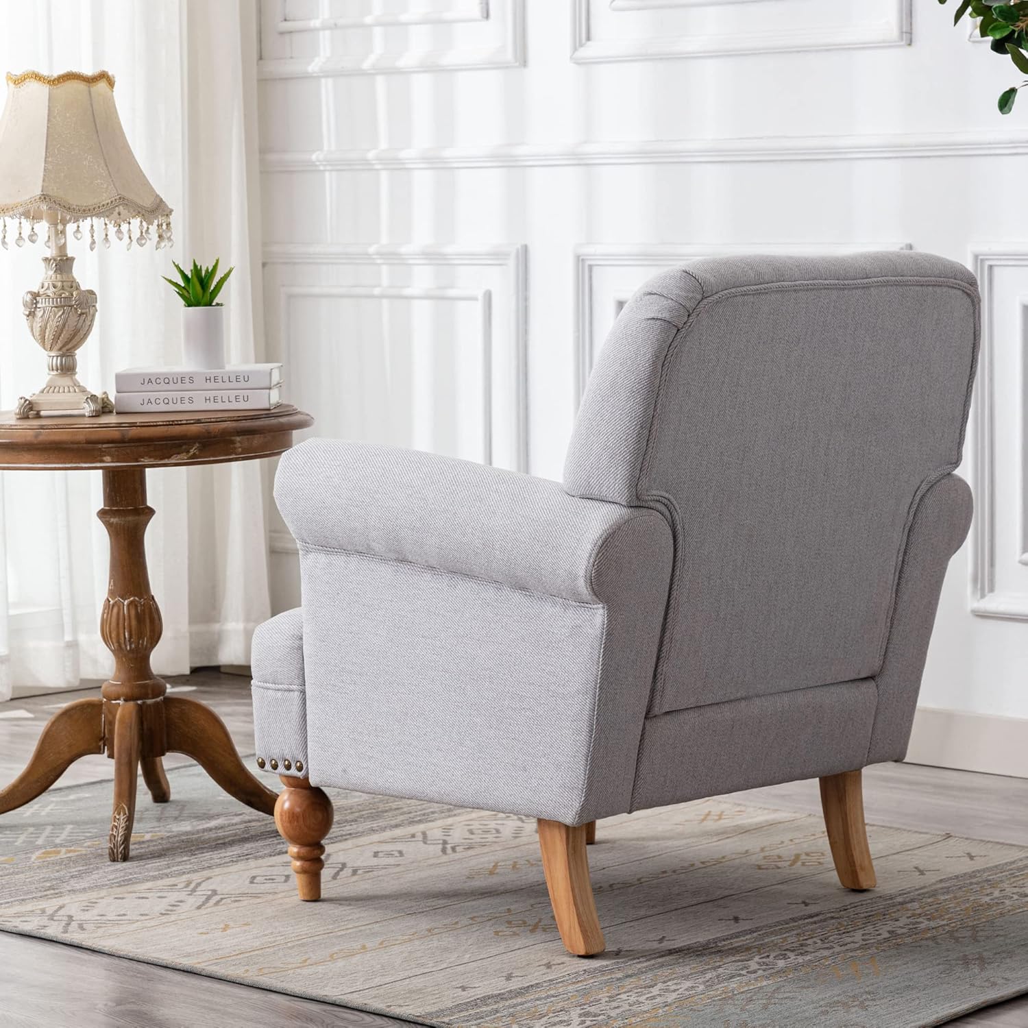 DM Furniture Wide Armchair Modern Linen Accent Chair Comfy Reading Chairs Upholstered Lounge Chair Single Sofa Couch for Bedroom\/Living Room, Grey 30.5D x 31.5W x 17.75H in - Image 6