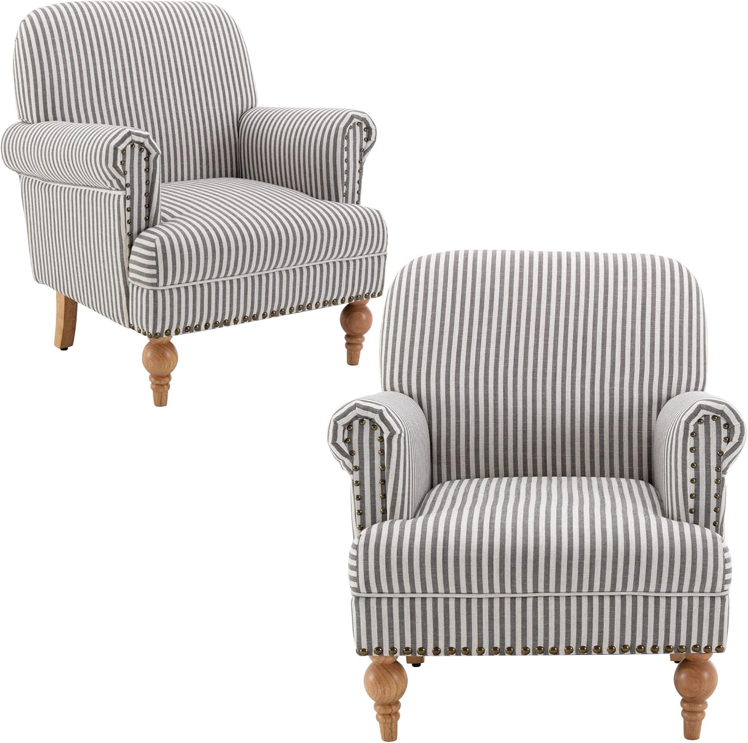 DM Furniture Wide Armchair Modern Linen Accent Chair Comfy Reading Chairs Upholstered Lounge Chair Single Sofa Couch for Bedroom\/Living Room, Grey 30.5D x 31.5W x 17.75H in - Image 9