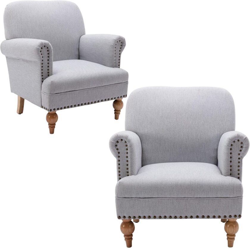 DM Furniture Wide Armchair Modern Linen Accent Chair Comfy Reading Chairs Upholstered Lounge Chair Single Sofa Couch for Bedroom\/Living Room, Grey 30.5D x 31.5W x 17.75H in - Image 12
