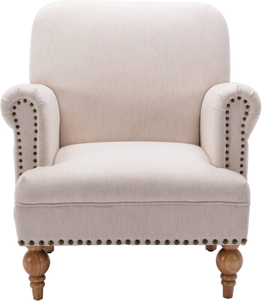 DM Furniture Wide Armchair Modern Linen Accent Chair Comfy Reading Chairs Upholstered Lounge Chair Single Sofa Couch for Bedroom\/Living Room, Grey 30.5D x 31.5W x 17.75H in - Image 11