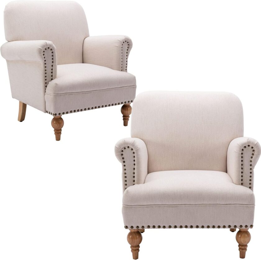 DM Furniture Wide Armchair Modern Linen Accent Chair Comfy Reading Chairs Upholstered Lounge Chair Single Sofa Couch for Bedroom\/Living Room, Grey 30.5D x 31.5W x 17.75H in - Image 10