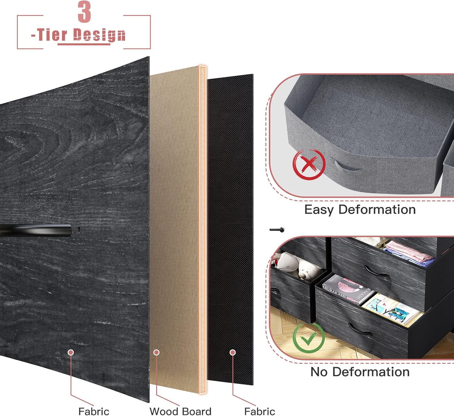 EnHomee 16 Drawer Dresser, Tall Dresser for Bedroom with Wooden Top and Sturdy Metal Frame, Large Bedroom Dressers & Chest of Drawers for Bedroom Closet Living Room Entry,57.1"Hx 37.4"W x 11.8"D,Black - Image 8