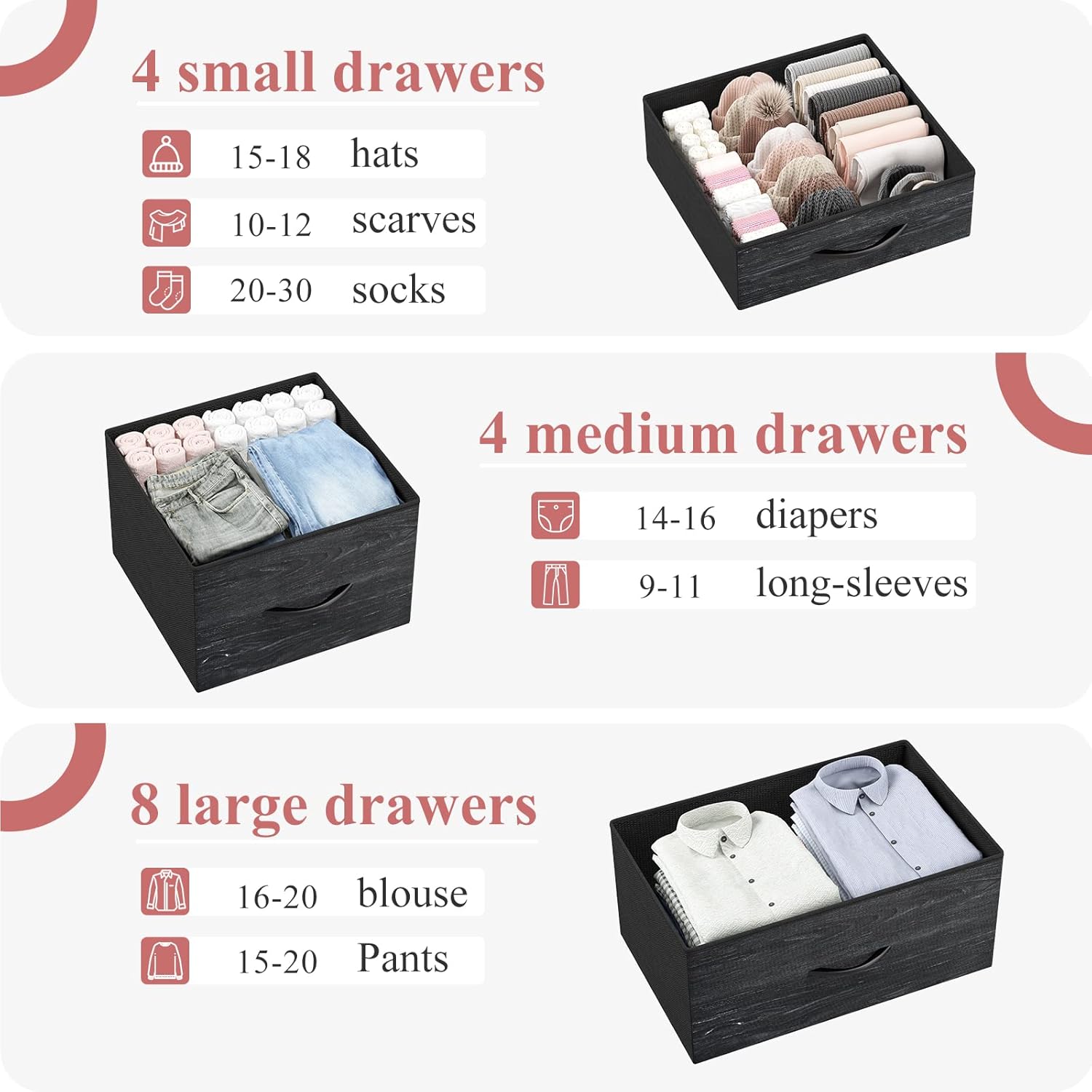 EnHomee 16 Drawer Dresser, Tall Dresser for Bedroom with Wooden Top and Sturdy Metal Frame, Large Bedroom Dressers & Chest of Drawers for Bedroom Closet Living Room Entry,57.1"Hx 37.4"W x 11.8"D,Black - Image 5