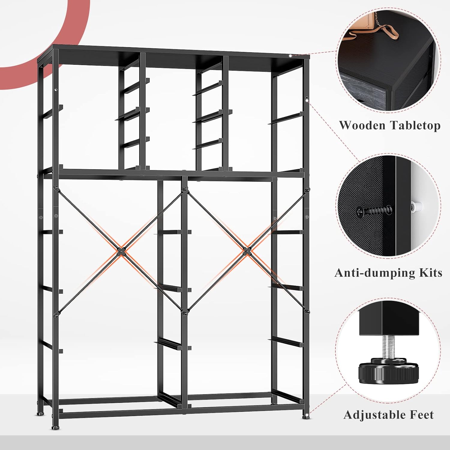 EnHomee 16 Drawer Dresser, Tall Dresser for Bedroom with Wooden Top and Sturdy Metal Frame, Large Bedroom Dressers & Chest of Drawers for Bedroom Closet Living Room Entry,57.1"Hx 37.4"W x 11.8"D,Black - Image 7