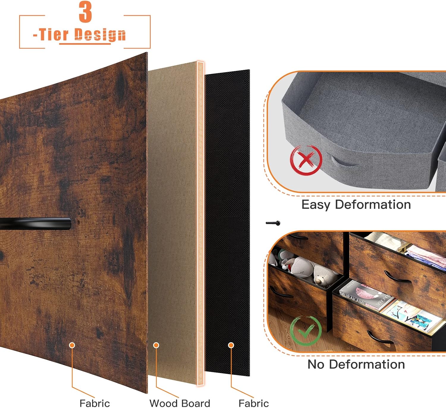 EnHomee 16 Drawer Dresser, Tall Dresser for Bedroom with Wooden Top and Sturdy Metal Frame, Large Dressers & Chest of Drawers for Bedroom Closet Living Room Entry,57.1"Hx 37.4"W x 11.8"D, Rustic Brown - Image 8