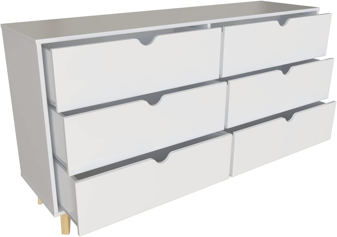 FALKK Furniture \u2013 Wide 6-Drawer Dresser \u2013 Double Wooden Dresser Cabinet \u2013 Versatile Furniture Nursery, Living & Bedroom \u2013 Convenient Free Stand Home Organizer (White) - Image 4