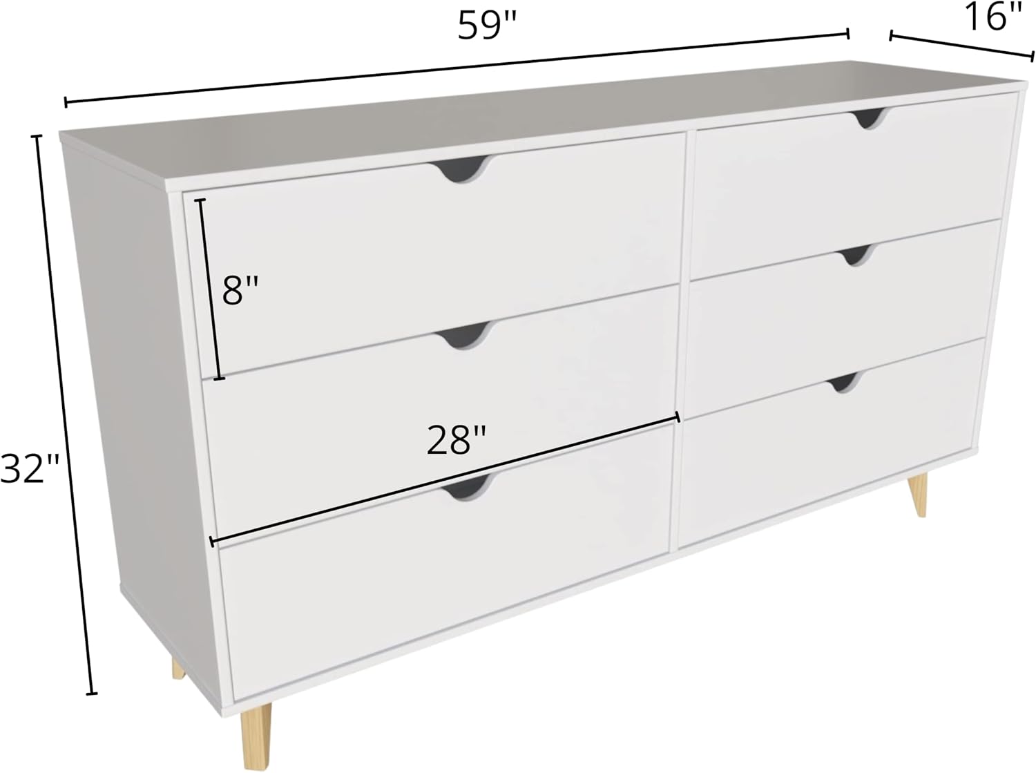 FALKK Furniture \u2013 Wide 6-Drawer Dresser \u2013 Double Wooden Dresser Cabinet \u2013 Versatile Furniture Nursery, Living & Bedroom \u2013 Convenient Free Stand Home Organizer (White) - Image 2