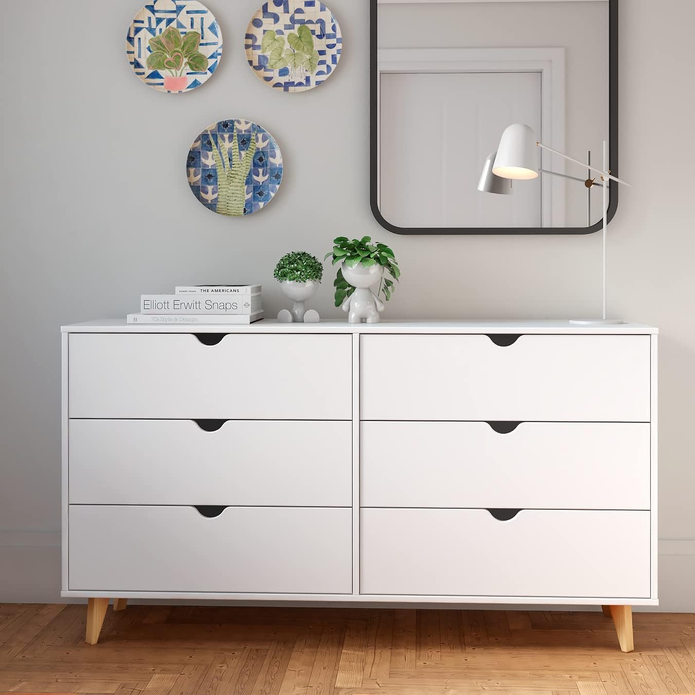 FALKK Furniture \u2013 Wide 6-Drawer Dresser \u2013 Double Wooden Dresser Cabinet \u2013 Versatile Furniture Nursery, Living & Bedroom \u2013 Convenient Free Stand Home Organizer (White)