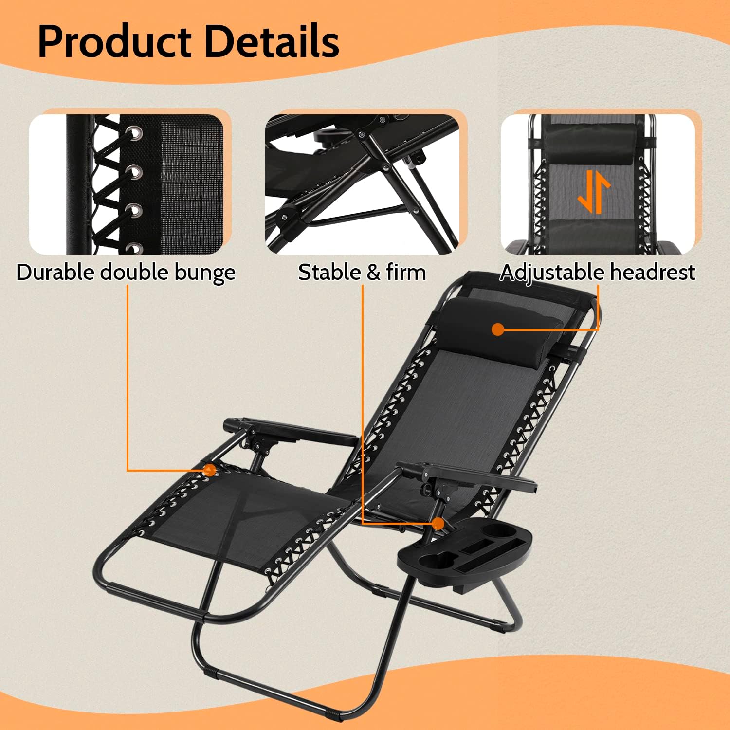 FDW Patio Chair Outdoor Furniture Zero Gravity Chair Patio Lounge Camping Chair Set of 2 Recliner Adjustable Folding for Pool Side Camping Yard Beach - Image 4