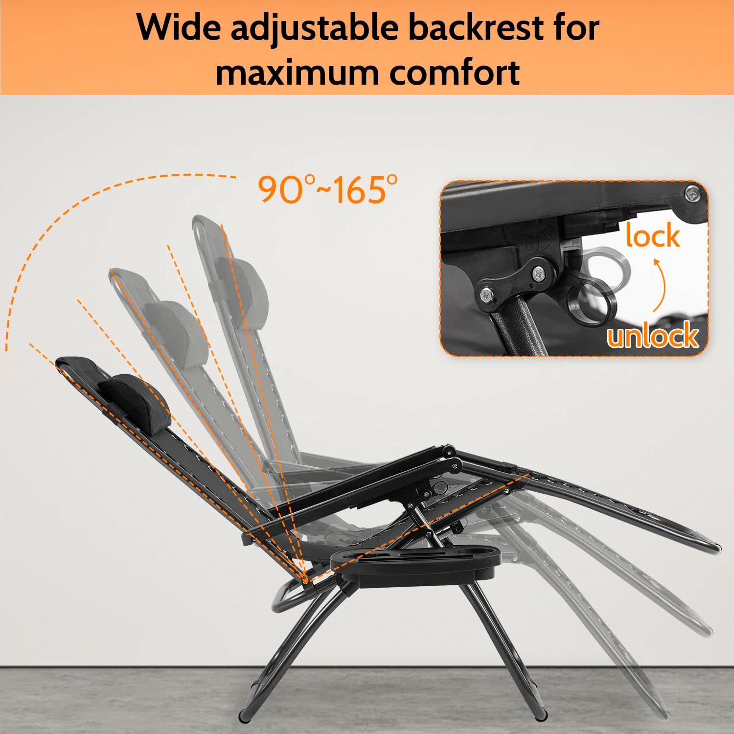 FDW Patio Chair Outdoor Furniture Zero Gravity Chair Patio Lounge Camping Chair Set of 2 Recliner Adjustable Folding for Pool Side Camping Yard Beach - Image 5