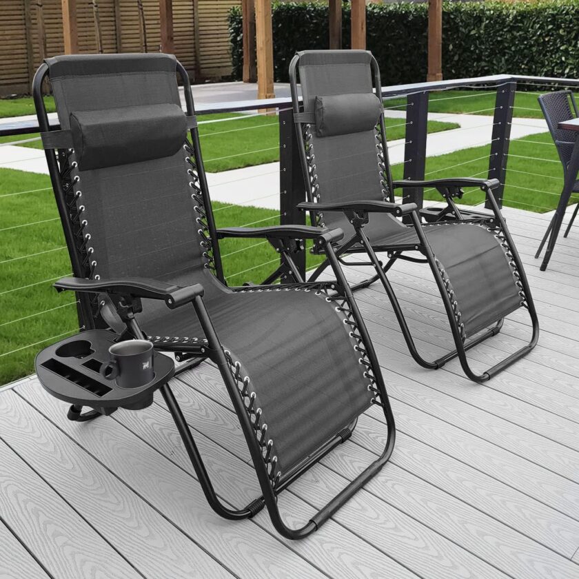 FDW Patio Chair Outdoor Furniture Zero Gravity Chair Patio Lounge Camping Chair Set of 2 Recliner Adjustable Folding for Pool Side Camping Yard Beach - Image 2