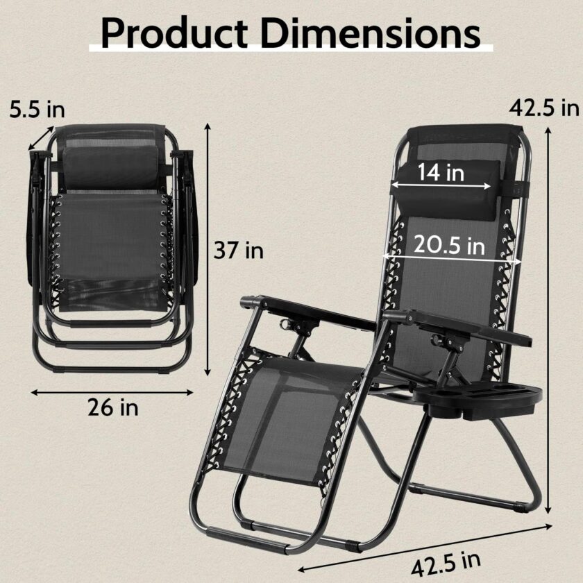 FDW Patio Chair Outdoor Furniture Zero Gravity Chair Patio Lounge Camping Chair Set of 2 Recliner Adjustable Folding for Pool Side Camping Yard Beach - Image 3