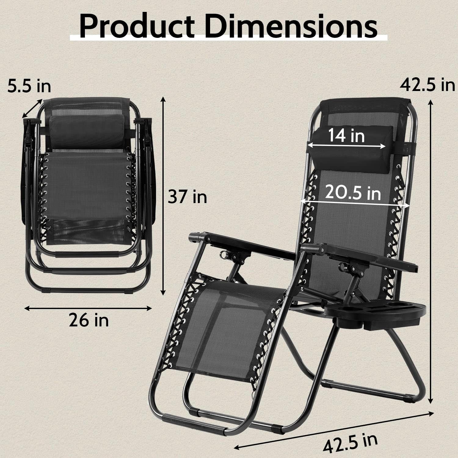 FDW Patio Chair Outdoor Furniture Zero Gravity Chair Patio Lounge Camping Chair Set of 2 Recliner Adjustable Folding for Pool Side Camping Yard Beach - Image 3