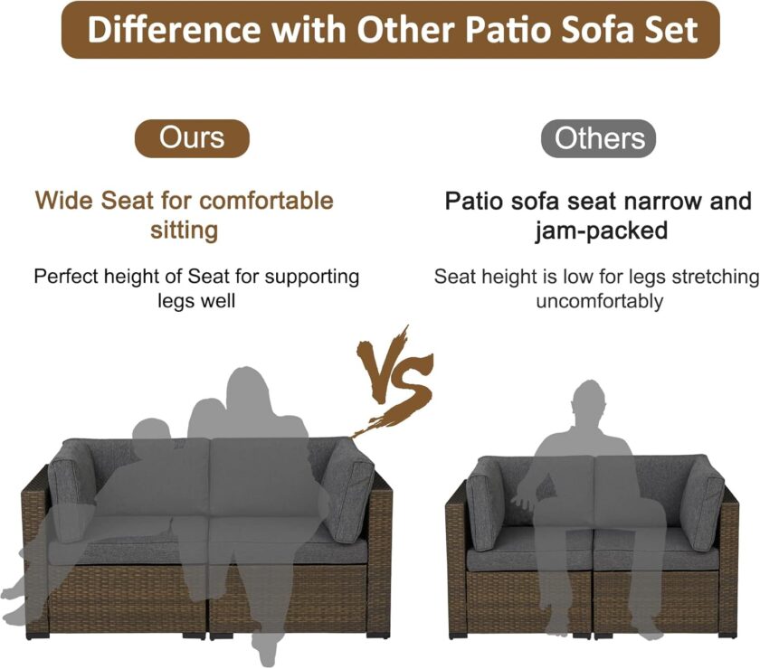 FIZZEEY 7 PCs Outdoor Patio Furniture PE Wicker Rattan Sectional Conversation Sofa Set, Grey - Image 3