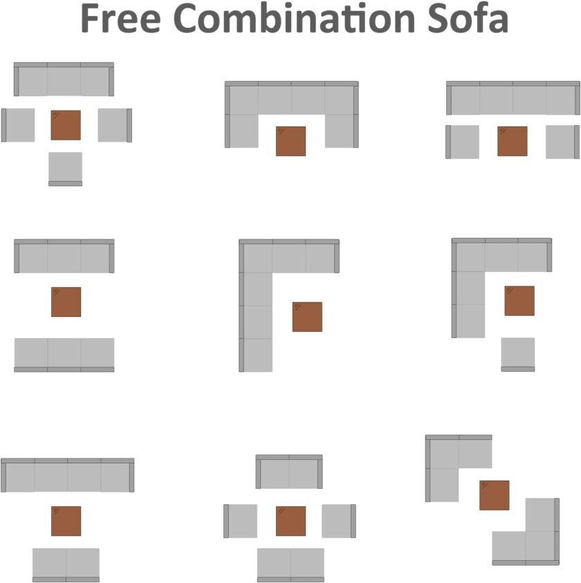 FIZZEEY 7 PCs Outdoor Patio Furniture PE Wicker Rattan Sectional Conversation Sofa Set, Grey - Image 7