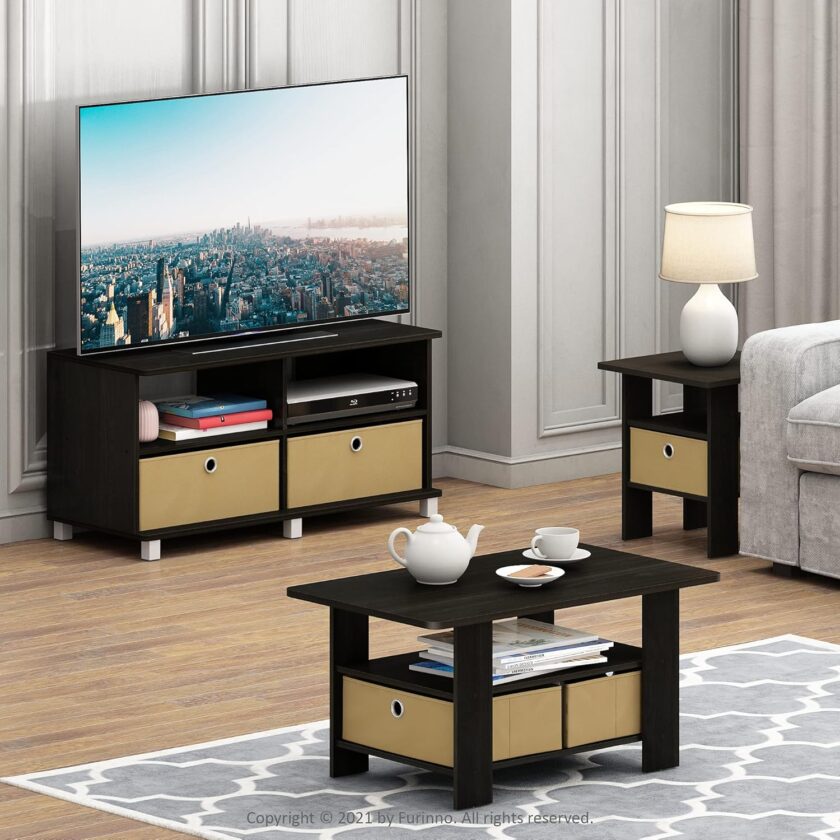 Furinno Coffee Table with Bins, Espresso\/Brown - Image 2
