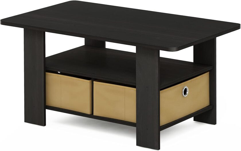 Furinno Coffee Table with Bins, Espresso\/Brown