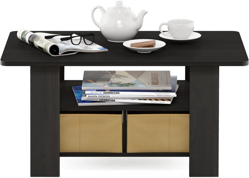 Furinno Coffee Table with Bins, Espresso\/Brown - Image 6