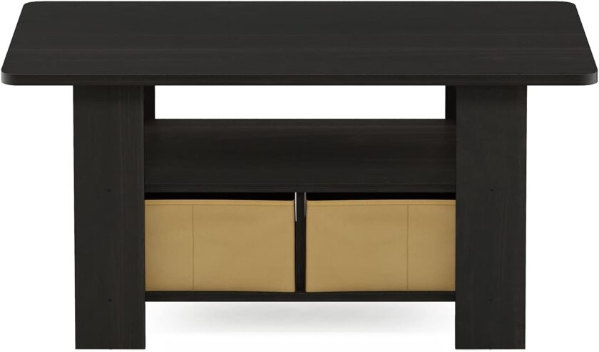Furinno Coffee Table with Bins, Espresso\/Brown - Image 4