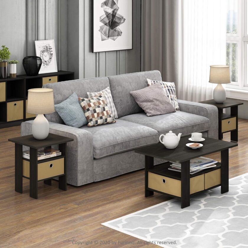 Furinno Coffee Table with Bins, Espresso\/Brown - Image 7