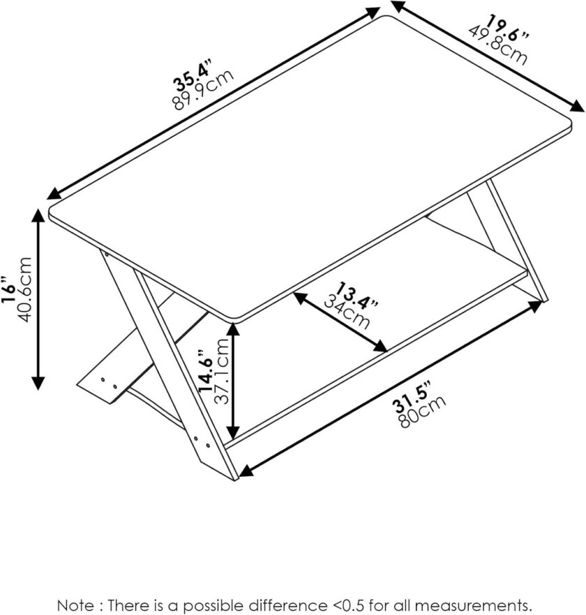 Furinno Modern Simplistic Criss-Crossed Coffee Table, 35.4 in x 19.6 in x 16 in, French Oak Grey - Image 3