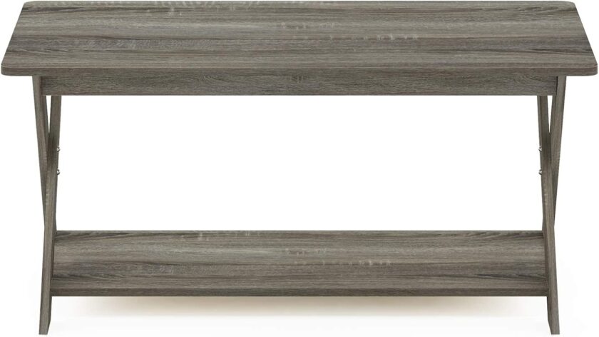 Furinno Modern Simplistic Criss-Crossed Coffee Table, 35.4 in x 19.6 in x 16 in, French Oak Grey - Image 4