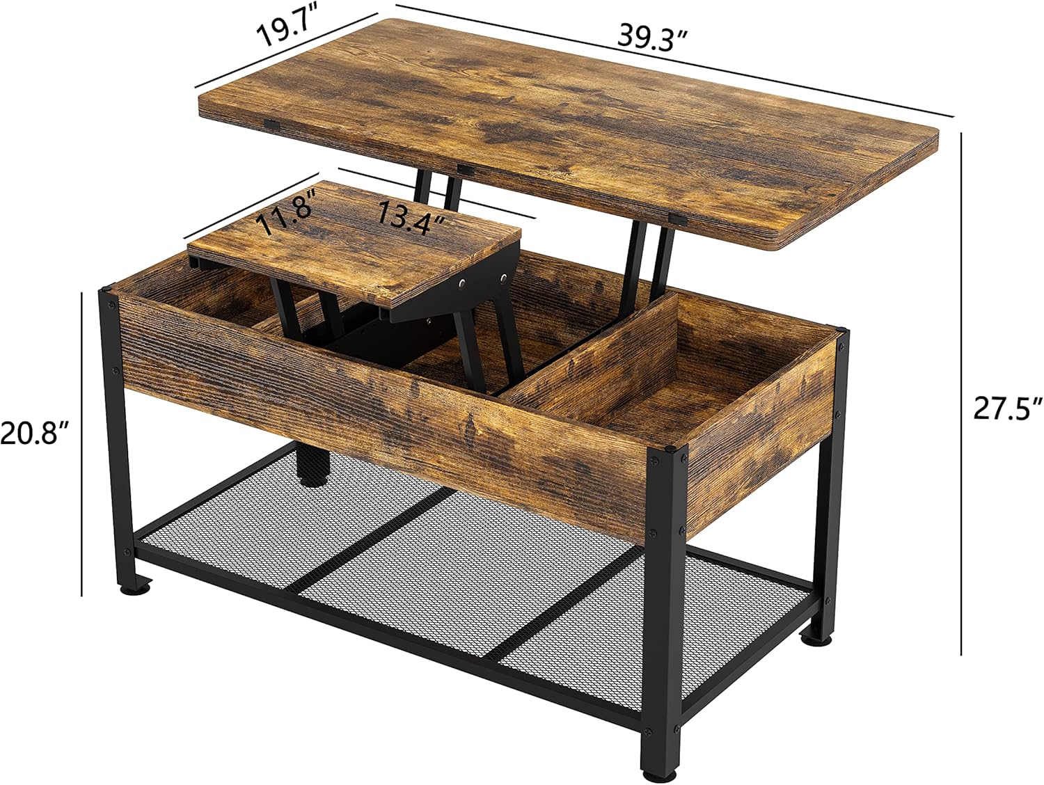 Furniouse Coffee Table Lift Top, 3 in 1 Multi-Function Coffee Table with Hidden Compartment, Coffee Table Converts to Dining Table for Living Room, Home Office, Rustic Brown - Image 3