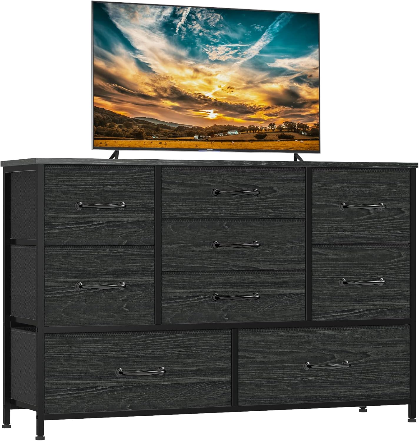 Furnulem Wide Dresser with 9 Large Drawers for 55'' Long TV Stand Entertainment Center,Wood Shelf Storage for Bedroom,Living Room,Closet,Entryway,Sturdy Metal Frame ï¼ˆBlack Oakï¼‰