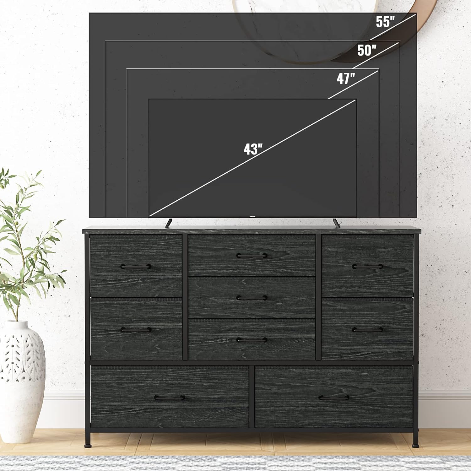 Furnulem Wide Dresser with 9 Large Drawers for 55'' Long TV Stand Entertainment Center,Wood Shelf Storage for Bedroom,Living Room,Closet,Entryway,Sturdy Metal Frame ï¼ˆBlack Oakï¼‰ - Image 8
