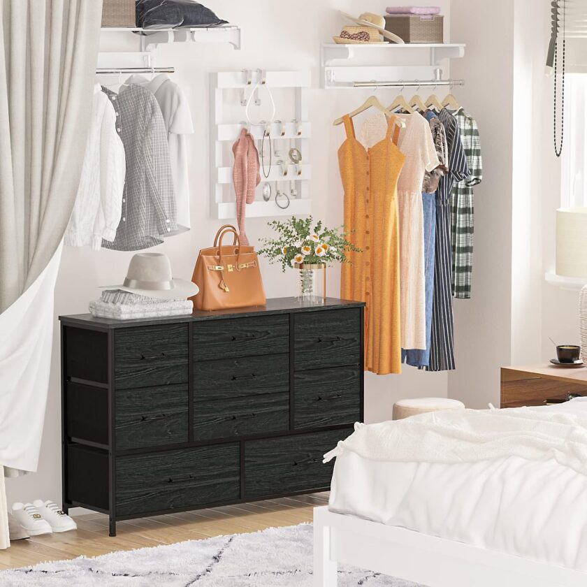 Furnulem Wide Dresser with 9 Large Drawers for 55'' Long TV Stand Entertainment Center,Wood Shelf Storage for Bedroom,Living Room,Closet,Entryway,Sturdy Metal Frame ï¼ˆBlack Oakï¼‰ - Image 2