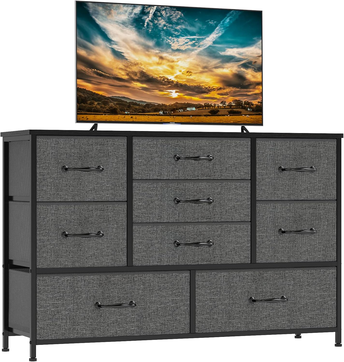Furnulem Wide Dresser with 9 Large Drawers for 55'' Long TV Stand Entertainment Center,Wood Shelf Storage for Bedroom,Living Room,Closet,Entryway,Sturdy Metal Frame ï¼ˆBlack Oakï¼‰ - Image 10