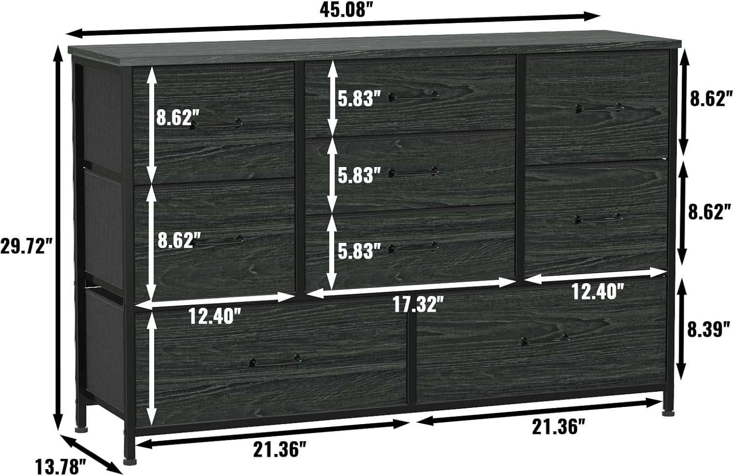 Furnulem Wide Dresser with 9 Large Drawers for 55'' Long TV Stand Entertainment Center,Wood Shelf Storage for Bedroom,Living Room,Closet,Entryway,Sturdy Metal Frame ï¼ˆBlack Oakï¼‰ - Image 3