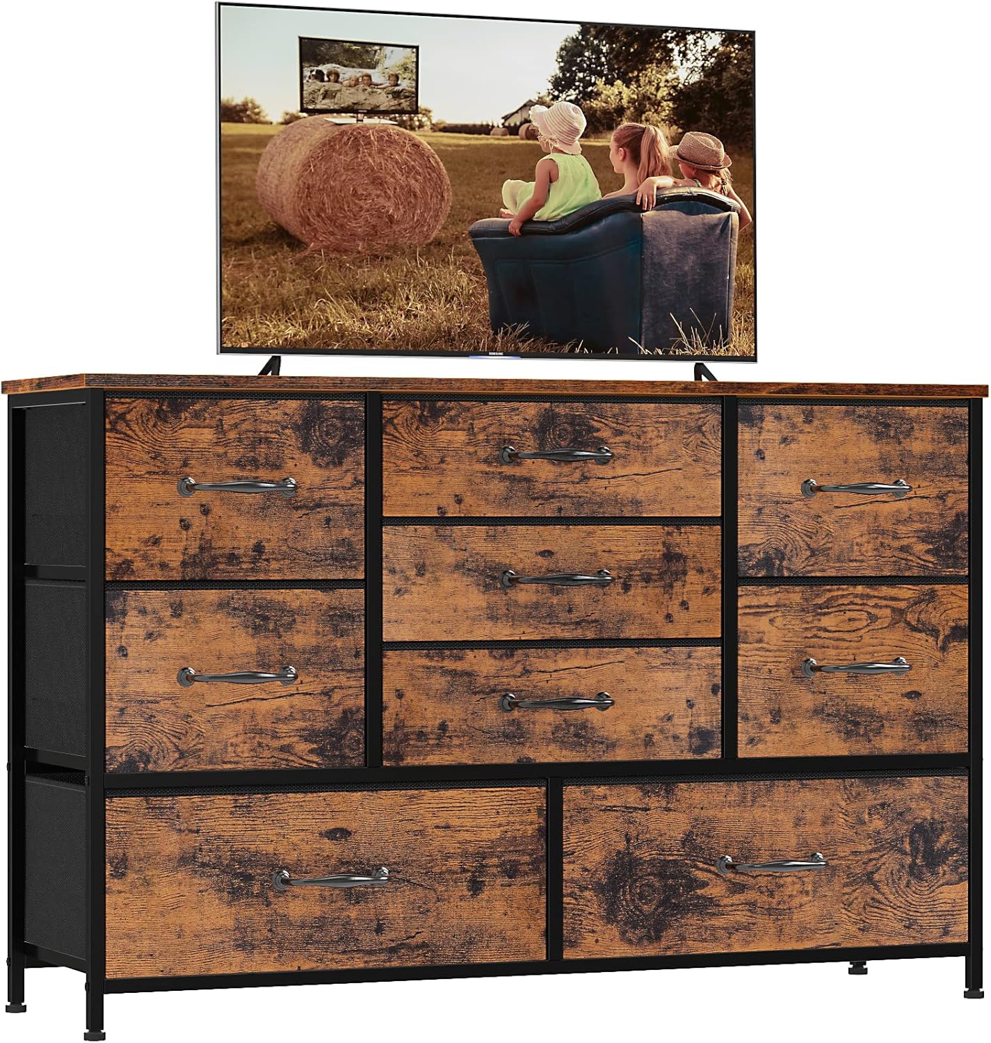 Furnulem Wide Dresser with 9 Large Drawers for 55'' Long TV Stand Entertainment Center,Wood Shelf Storage for Bedroom,Living Room,Closet,Entryway,Sturdy Metal Frame ï¼ˆBlack Oakï¼‰ - Image 11