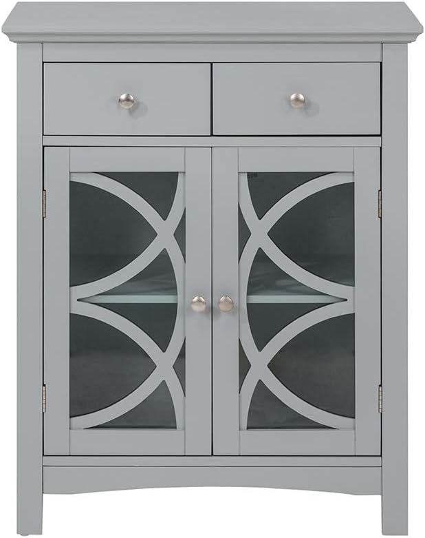 glitzhome 32.5 Inch Free Standing Storage Cabinet Wooden Floor Cabinet Accent Display with Double Doors and Drawer Bathroom Furniture Grey - Image 8