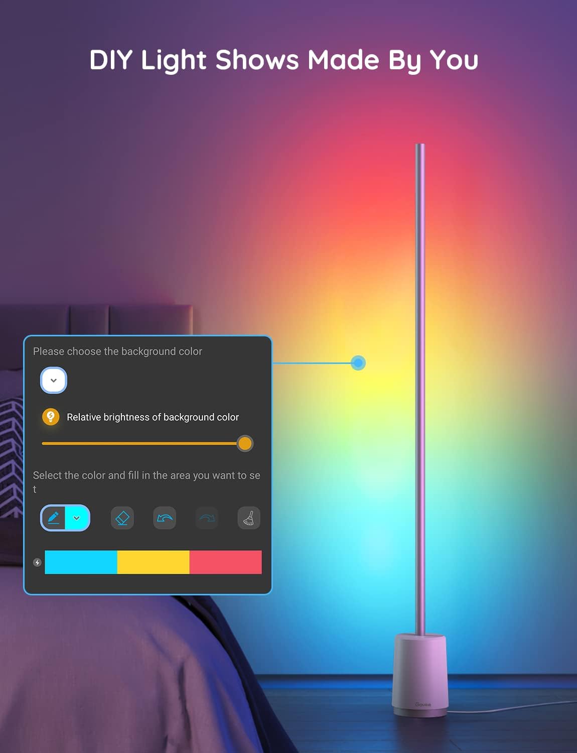 Govee Floor Lamp, RGBIC Lyra Color Changing Corner Lamp, Modern LED Lamp with Wi-Fi App Control, 64+ Scene, DIY Modes, Music Sync, Standing Lamp Suitable for Bedroom, Living Room, Gaming Room - Image 6